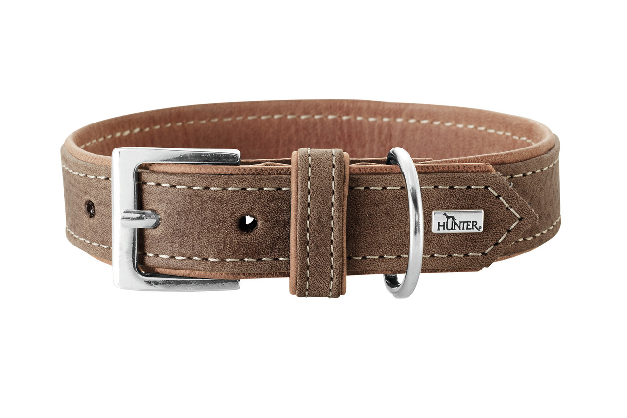 HUNTER Hundehalsband, Kunstleder, weiße Ziernähte, Metallschnalle, D-Ring, für alle Hundegrößen, stilvoll & robust, ideal täglich.