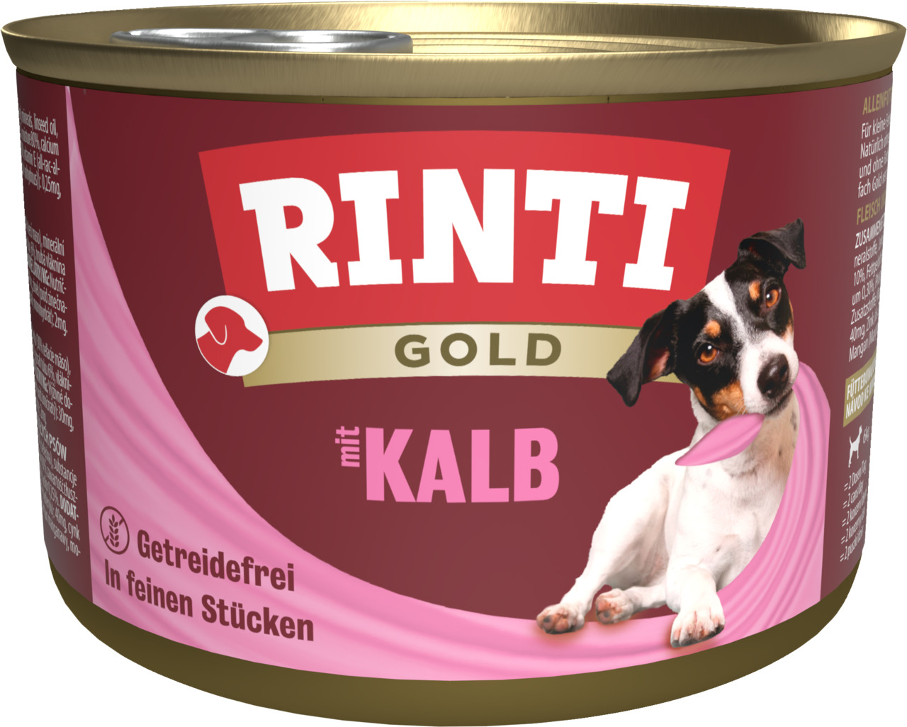 RINTI GOLD Hundefutter Kalb, kleine Hunde, getreidefrei, in feinen Stücken, 185 g.
