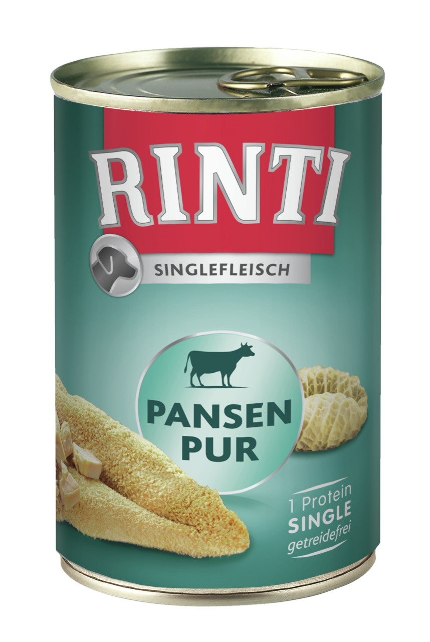 RINTI Singlefleisch Pansen Pur, Nassfutter f. Hunde, getreidefrei, 1 Proteinquelle, Geschm.: Pansen, 400 g.