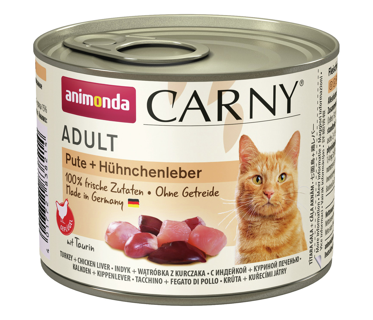 Animonda Carny Adult Katzenfutter, Pute & Hühnerleber, für ausgewachsene Katzen, 100 % frisch, getreidefrei, 200 g, Made in Germany.