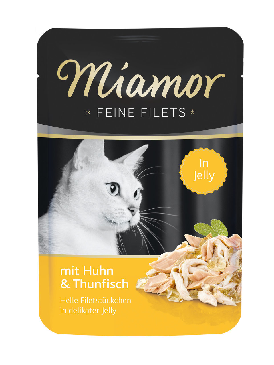 Miamor Feine Filets Katzenfutter, Huhn & Thunfisch, für Katzen, helle Filetstückchen in Jelly, Menge nicht angegeben.