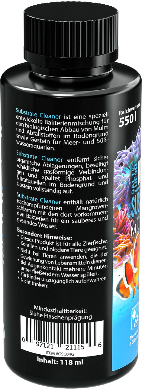 MICROBE-LIFT Substrate Cleaner, 118 ml, für Meer--Süßwasseraquarien, Zierfische, Korallen & niedere Tiere, reinigt mit Bakterien.