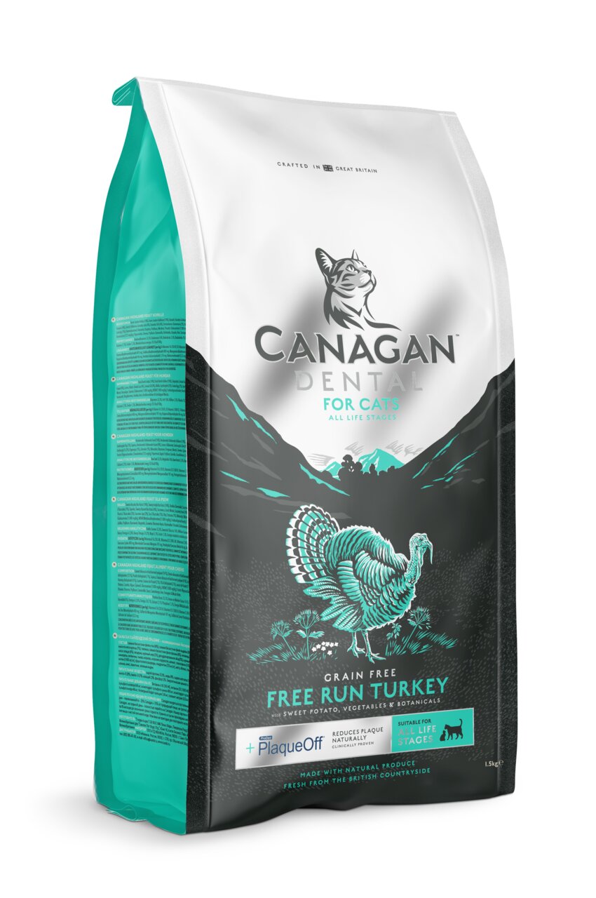 Canagan Dental Free Run Turkey, 1,5 kg, getreidefreies Katzenfutter mit Freiland-Truthahn, PlaqueOff, für alle Lebensphasen.