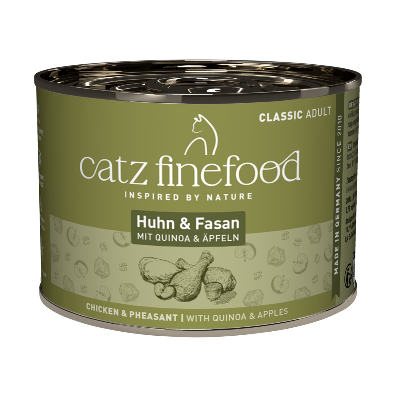 Dose Catz finefood Classic Adult Huhn & Fasan mit Quinoa & Äpfeln, Katzennahrung, 200 g, ohne Zuckerzusatz, Made in Germany.
