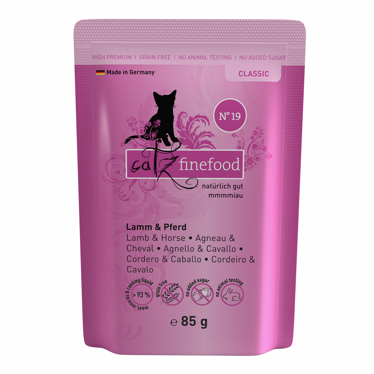 Catz finefood No. 19, Katzen, Lamm & Pferd, getreidefreies Nassfutter, ohne Zucker & Tierversuche, 85 g.
