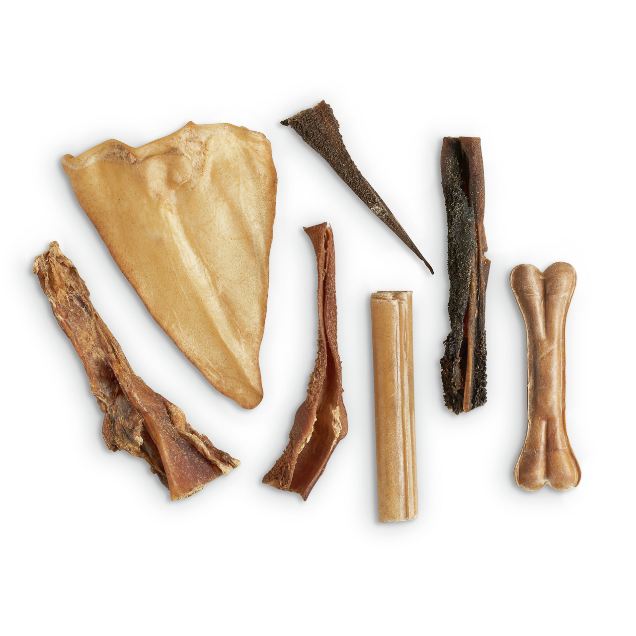 Lottis Häppchen Kauartikel für Hunde aller Größen, versch. getrocknete Tierprodukte (Knochen, Haut), fördern Zahngesundheit, Kauspaß.