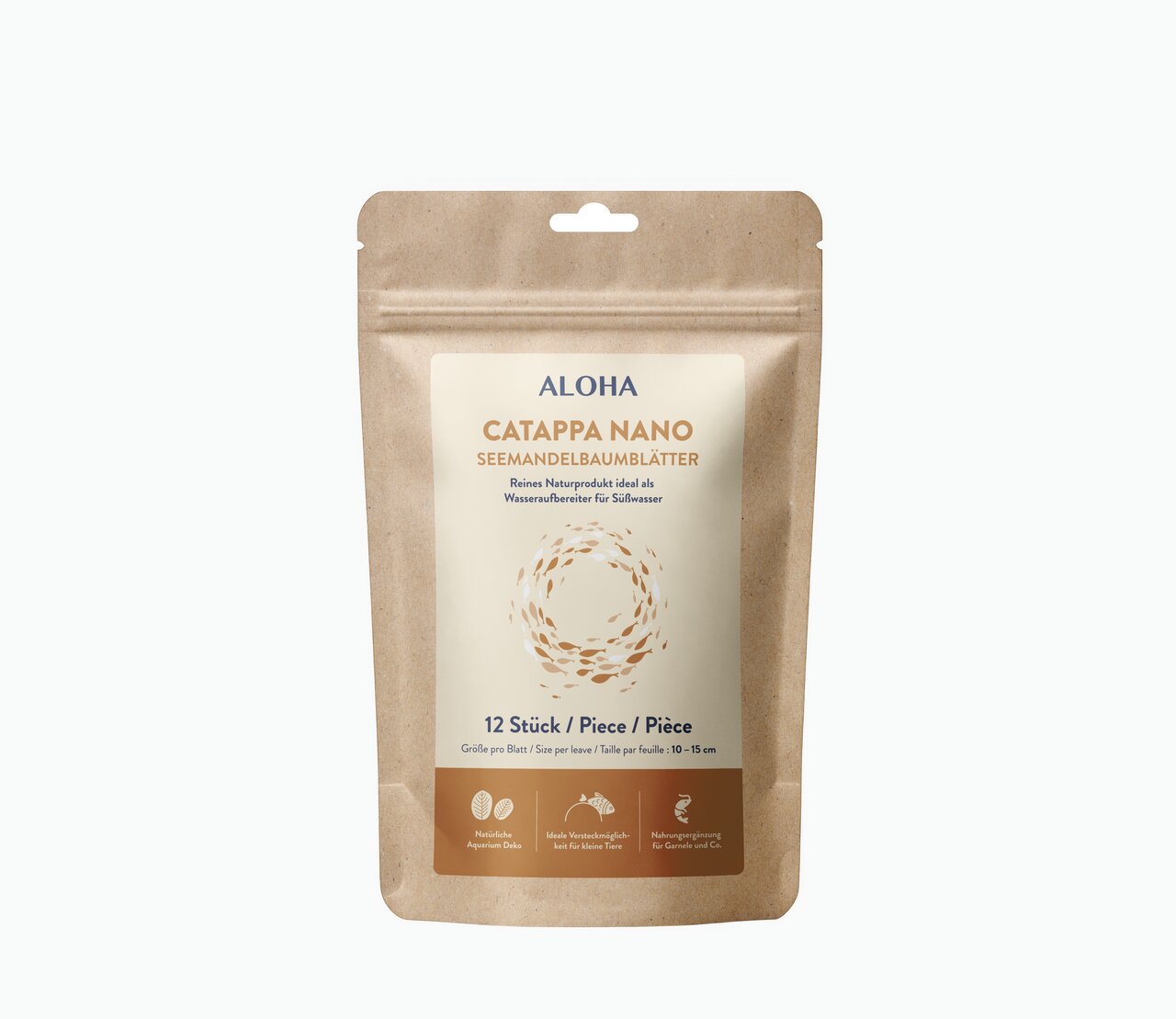 ALOHA Catappa Nano Seemandelbaumblätter, Aquarium-Zubehör, ideal für Süßwasser, natürliche Wasseraufbereitung, 12 Stück.