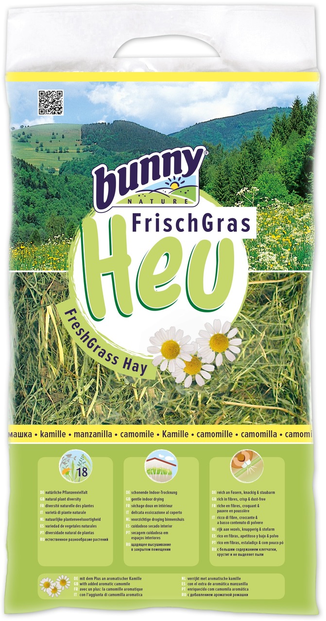 Bunny Nature FrischGras Heu mit Kamille, 500 g: Hochwertiges Heu für Kleintiere (Kaninchen, Nager), natürliche Vielfalt, schonend getrocknet.