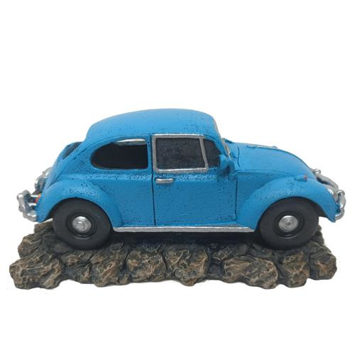 AQUA DELLA VW Käfer-Deko für Aquarien, ideal für Liebhaber, detailgetreu, blau, nostalgisch, lebendig, auf felsigem Untergrund.