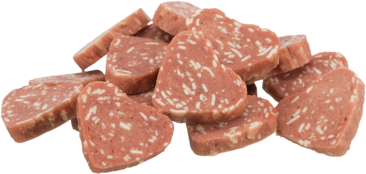 TRIXIE Premio Heart Light, Hundesnacks, Huhn+Reis, fettarm, Belohnung, rosafarbene Herzform, 50 g.