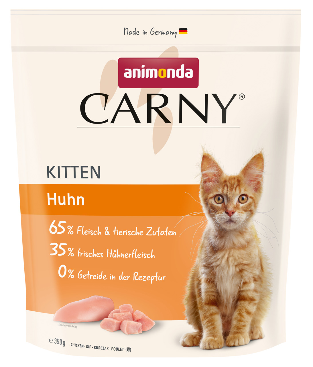 Animonda Carny Kitten Huhn, für Kätzchen, 65 % Fleisch, 35 % Hühnerfleisch, getreidefrei, 350 g, "Made in Germany".