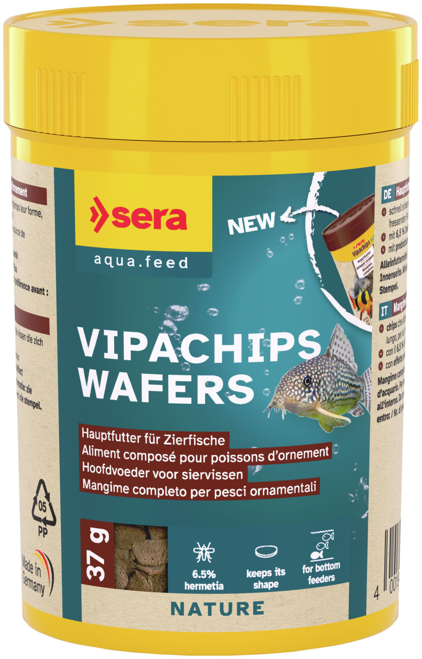 sera Vipachips Wafers, Hauptfutter f. bodenfressende Zierfische, 6,5 % Hermetia, 37 g, Made in Germany, formstabil.