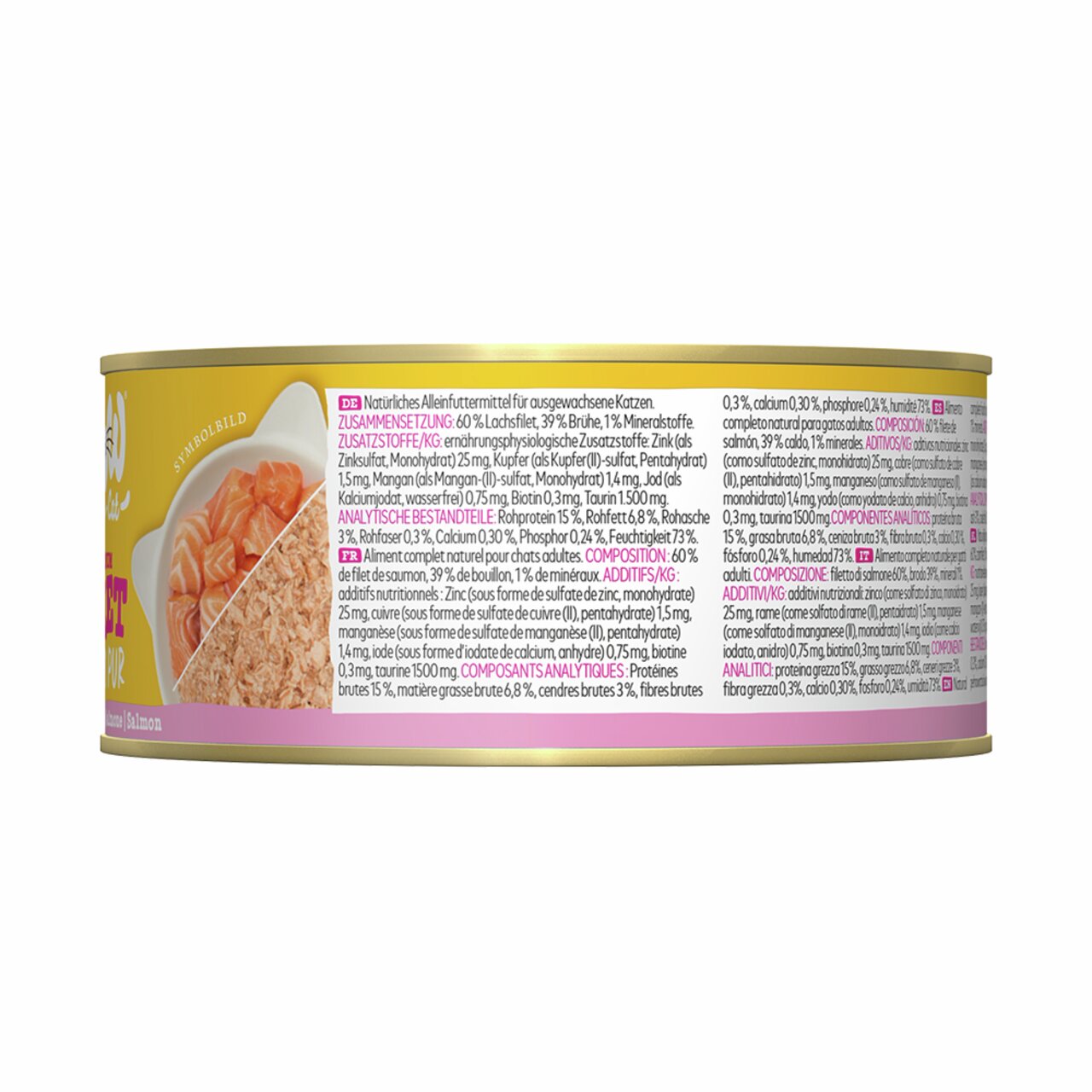 Dose "WOW CAT - Lachs" für ausgewachsene Katzen, 85 g. Geschmacksrichtung: Lachs. Natürliches Alleinfuttermittel.