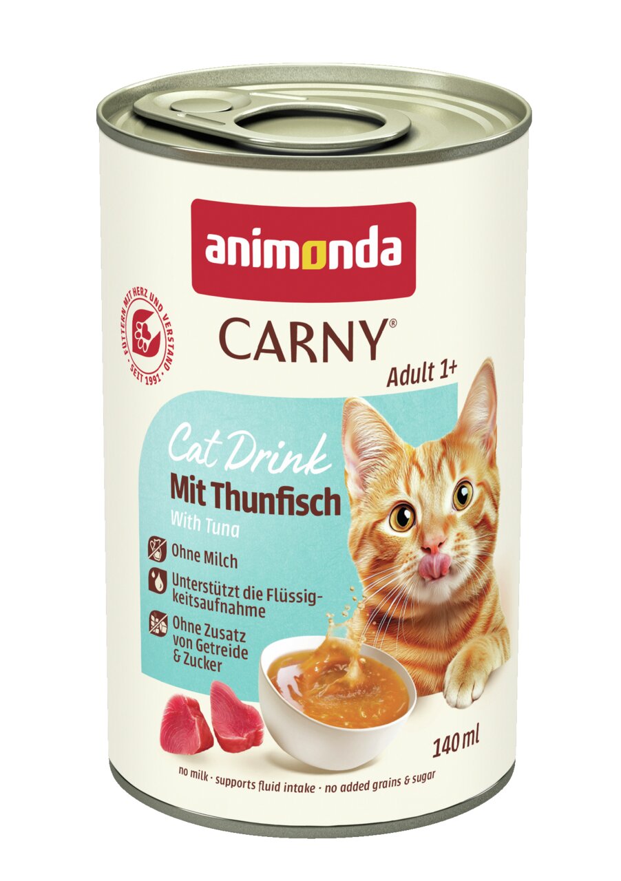 Animonda Carny Cat Drink mit Thunfisch, für Katzen ab 1 Jahr, ohne Milch, 140 ml, unterstützt Flüssigkeitsaufnahme, getreidefrei.