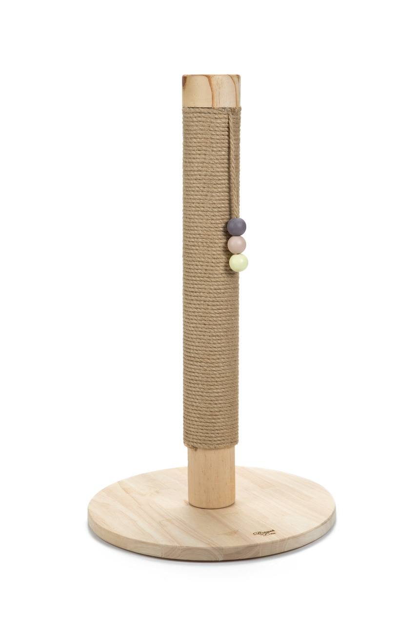 Kratzsäule „Designed by Lotte“ für Katzen, Holz+Sisal, mit Spielzeug, für Krallenpflege+Spielspaß, Höhe ca. 50 cm.