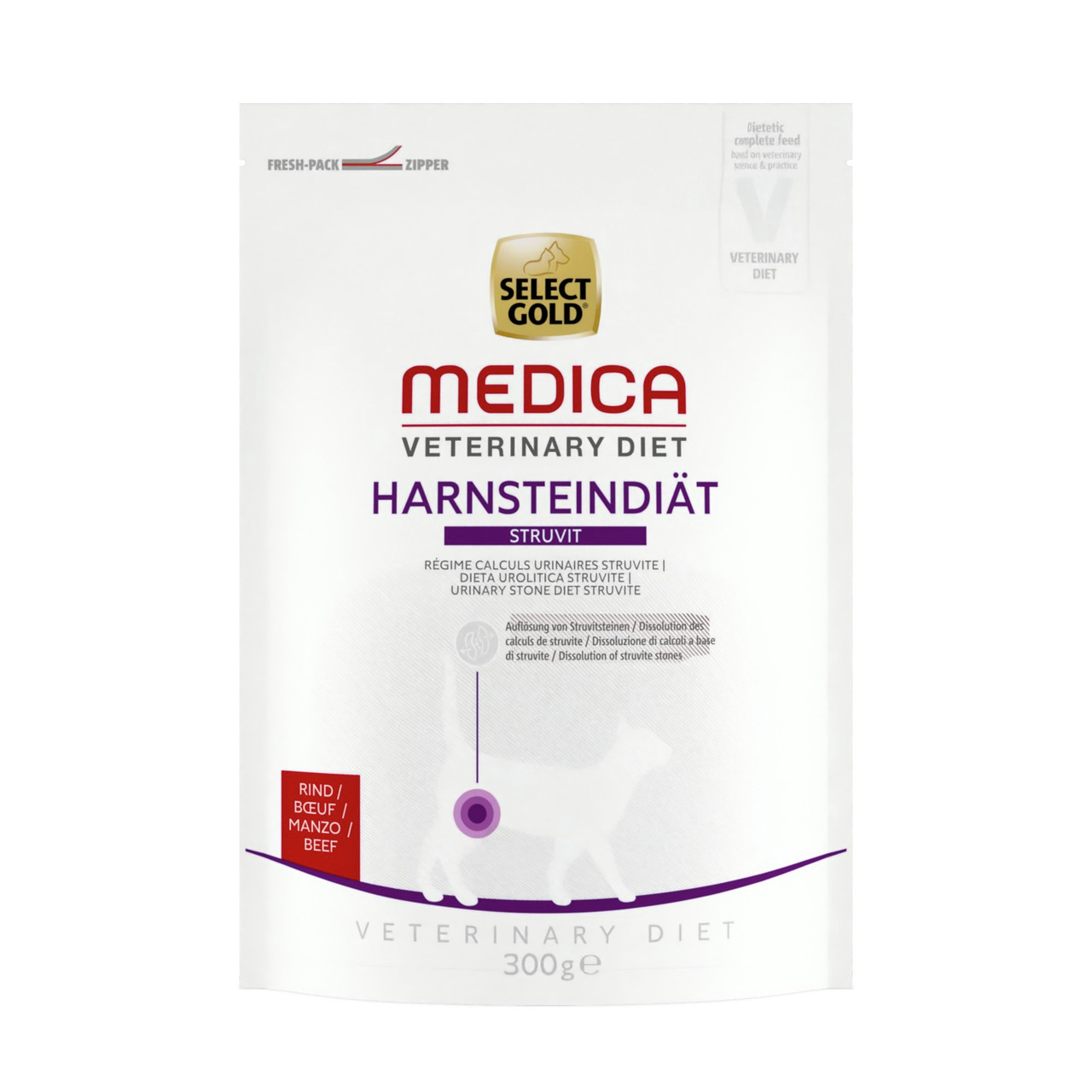 Select Gold Medica Vet. Diet Harnsteindiät Struvit für Katzen, Rind, 300 g, diätet. Alleinfutter zur Unterstützung bei Harnsteinen.