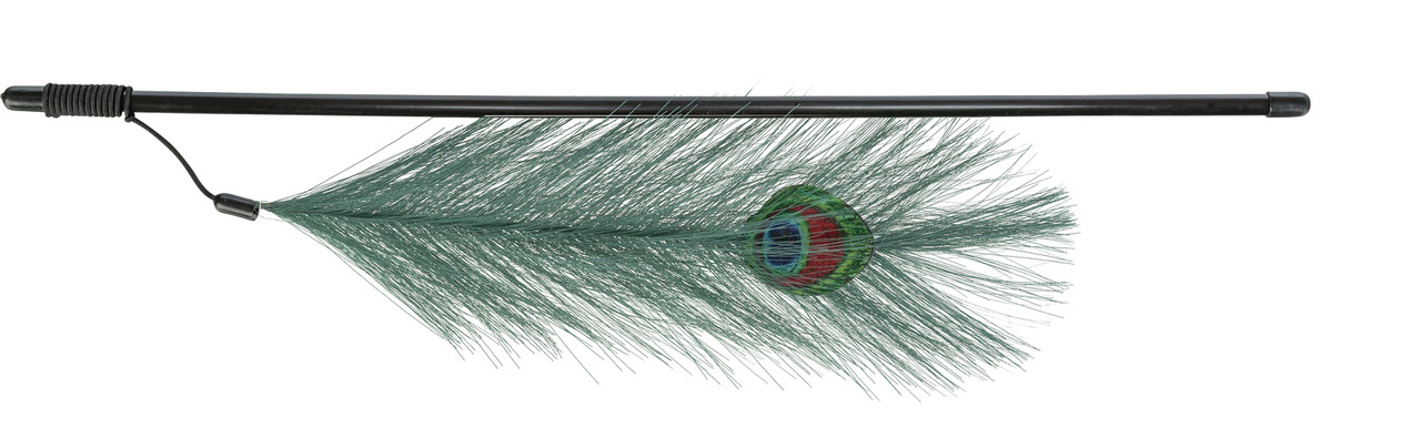 TRIXIE Spielstab, 50 cm, für Katzen, mit grüner Feder & buntem Pfauenaugen-Muster. Fördert Jagdinstinkt, ideal für Spielstunden.