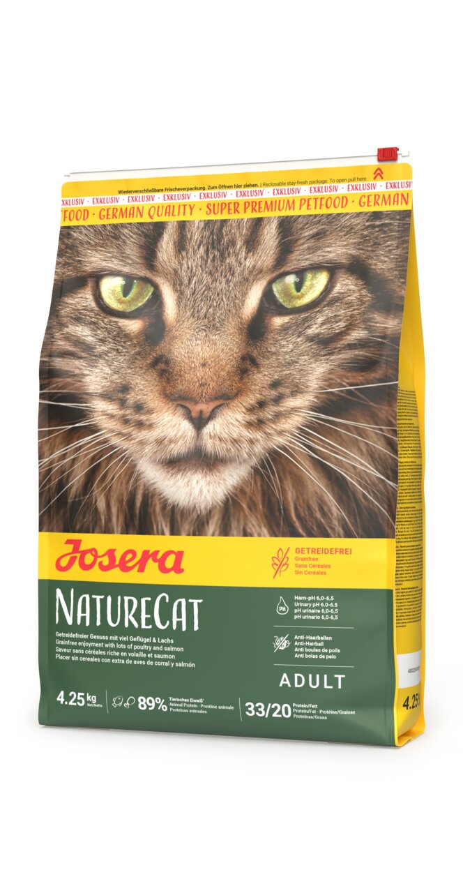 Josera NatureCat Katzenfutter für adulte Katzen, getreidefrei mit Geflügel und Lachs, Anti-Hairball, 4,25 kg.