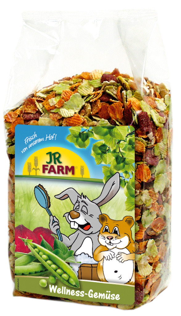 JR FARM Wellness-Gemüse, für Kleintiere (Kaninchen, Hamster), mit Erbsen & Karotten, gesunde Ergänzung, 125 g.