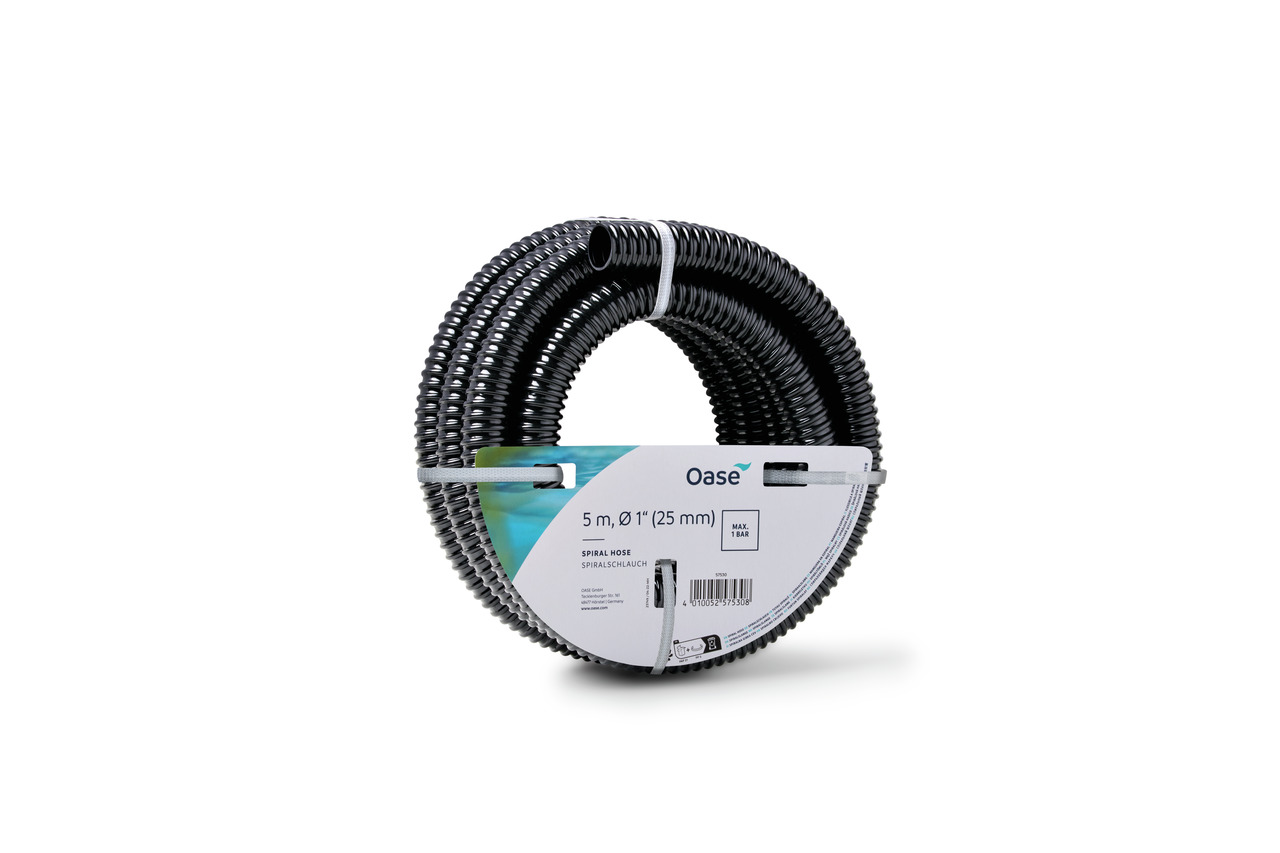 Oase Spiralschlauch, schwarz, flexibel, für Teich-/Gartenbewässerung, gerippt für Stabilität, ideal für Wasser/Flüssigkeiten.