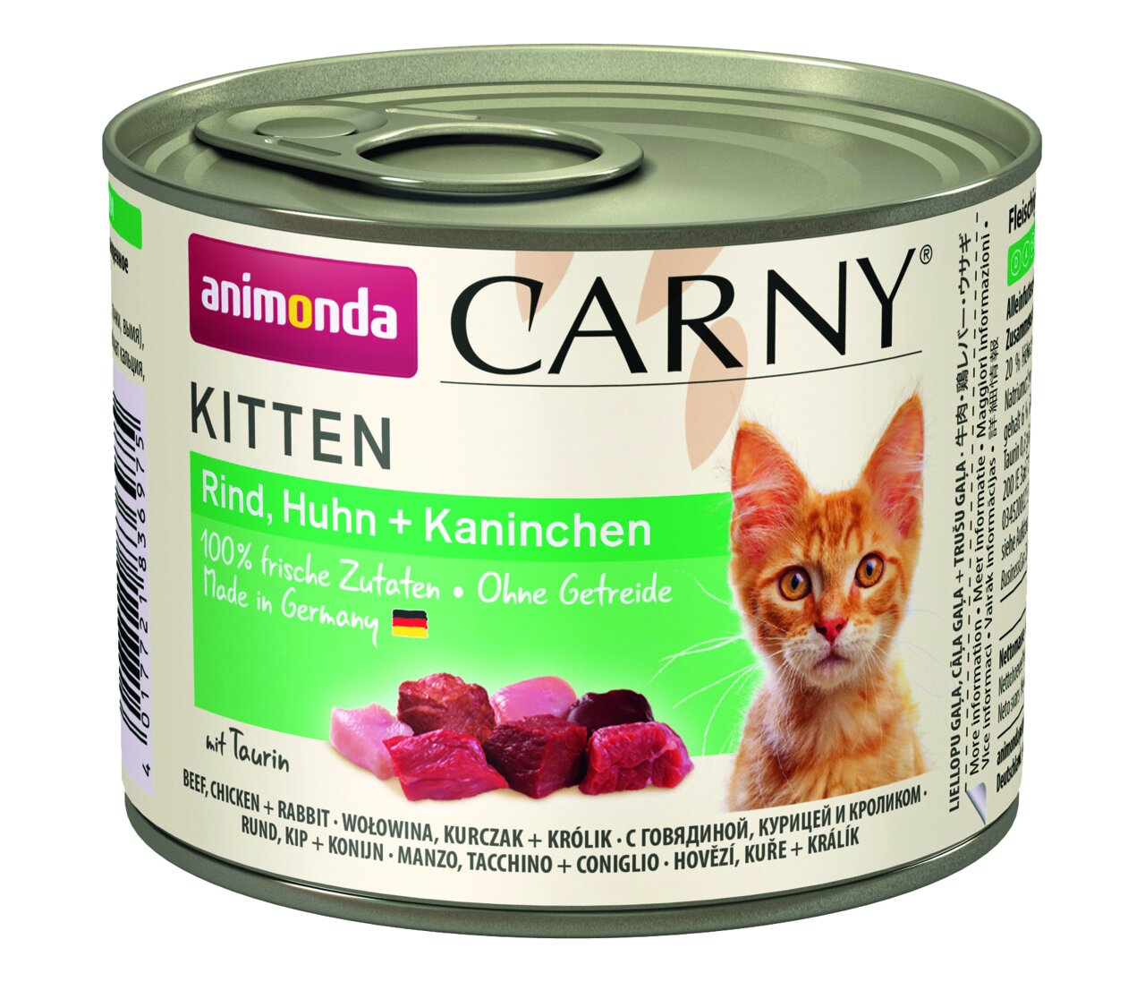 Animonda Carny Kitten Nassfutter Rind, Huhn & Kaninchen, für junge Katzen, 100 % frisch, getreidefrei, 200 g, hergestellt in Deutschland.