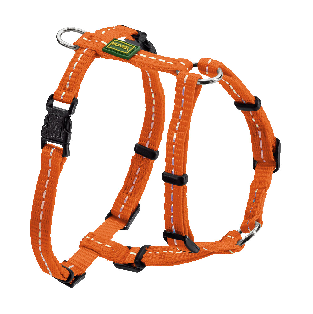 HUNTER Hundegeschirr Tripoli, Nylon, reflektierende Nähte, verstellbar, für Hunde, robust, orange, mit Metallringen.