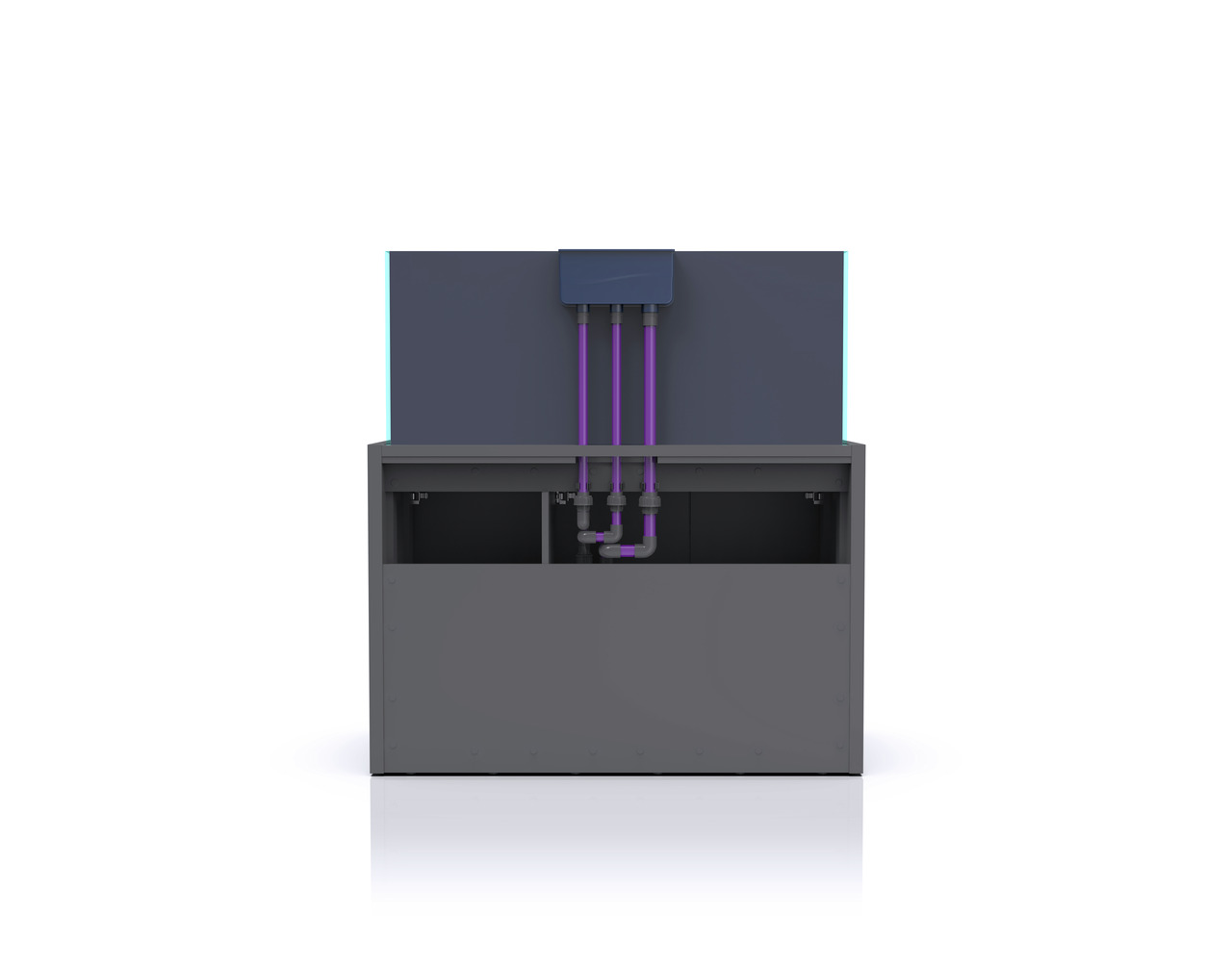 Nyos® OPUS G2 300 Aquarium-System: Komplettsystem für Meerwasseraquarien, für Aquaristik-Fans, mit lila Rohren, Unterschrank.