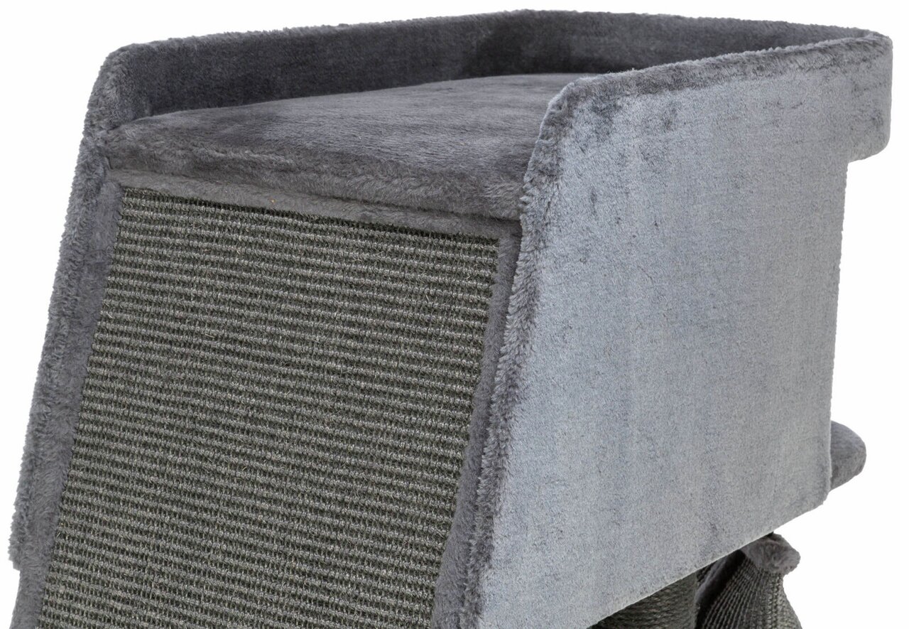 TRIXIE Kratzmöbel für Katzen, alle Altersgruppen, grauer Plüsch & Sisal, erhöhte Liegefläche, Krallenwetzen, ideal täglich.