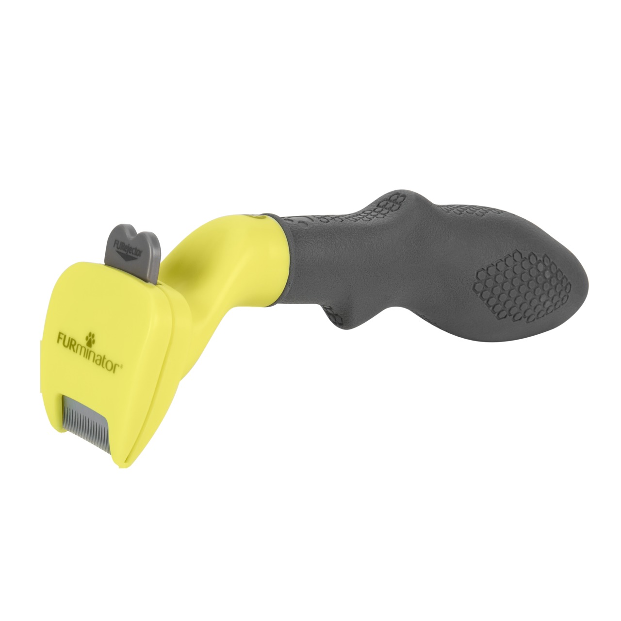 FURminator deShedding-Tool, Hunde, mittelgroß, kurzes Fell, ergonomisch, Schwarz-Gelb, entfernt Unterwolle & lose Haare.