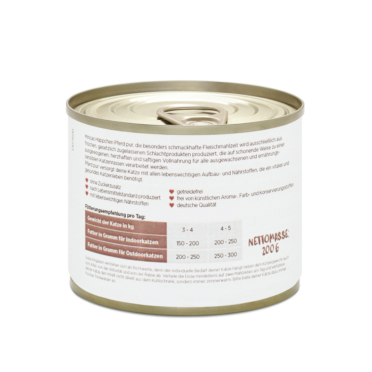 Mincas „Mincas Häppchen Pferd“, Nassfutter f. erw. Katzen, Pferd, 200 g, getreidefrei, ohne Zucker, künstl. Zusätze, ausgewogen.