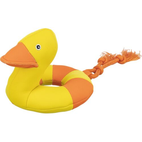 TRIXIE Hundespielzeug, gelbe Ente mit Seil, für Hunde, robustes Material, ideal für Apportier- & Zerrspiele.