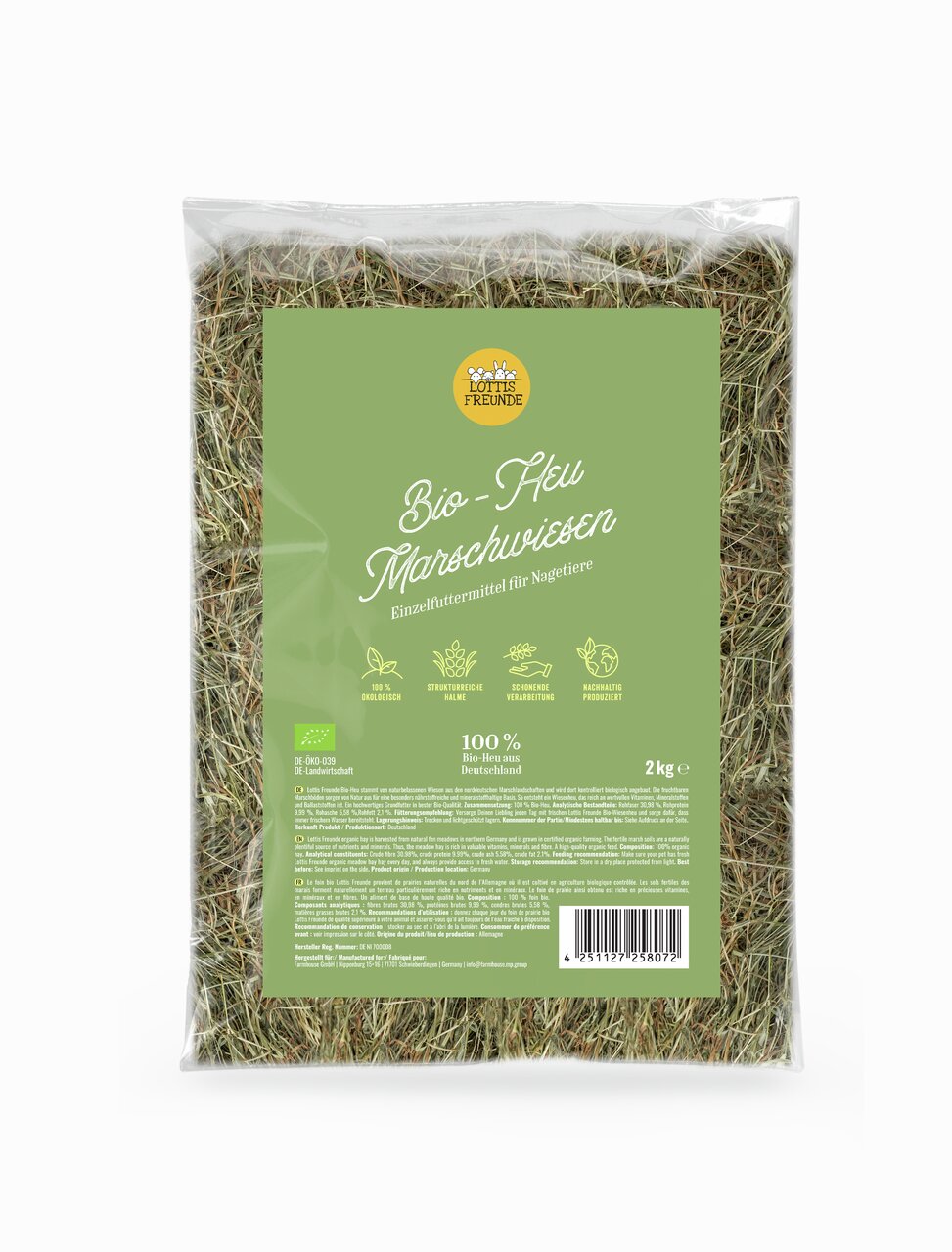 LOTTIS FREUNDE Bio-Heu Marschwiesen, für Nagetiere, 100 % ökologisch, nachhaltige Produktion, 2 kg Packung.