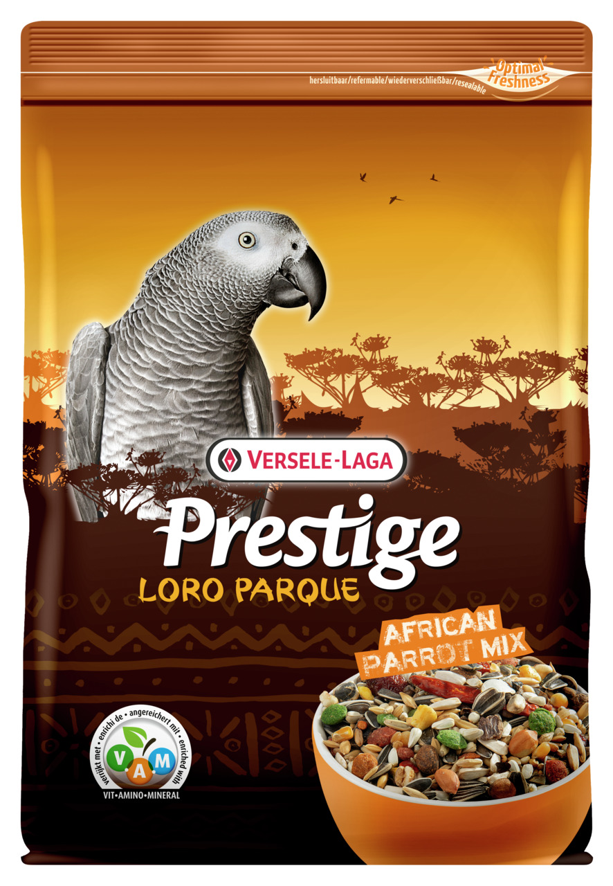 Versele-Laga Prestige Loro Parque African Parrot Mix: Futter f. afrikan. Papageien, 1 kg, mit VAM, wiederverschließbar.