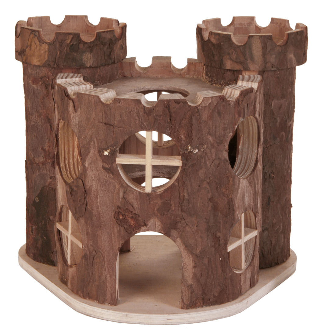 TRIXIE Naturholz-Spielhaus „Hamsterburg“ für Hamster-Mäuse, unbehandelt, mit Eingängen, Fenstern & Türmen, ideal für artgerechte Haltung.