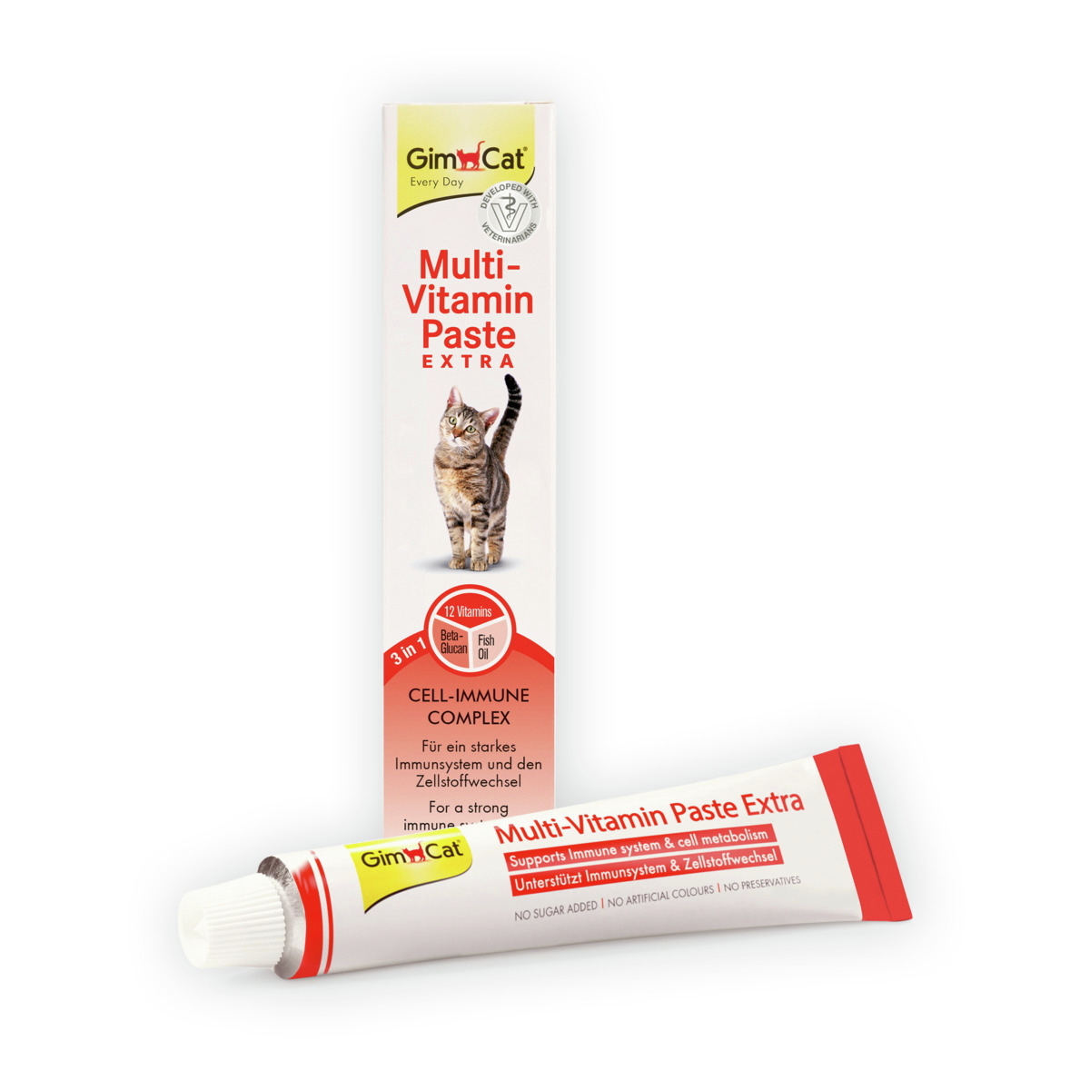 GimCat Multi-Vitamin Paste Extra, Katzen, 12 Vitamine, Beta-Glucan, Fischöl, immunstärkend, zuckerfrei, 200g.