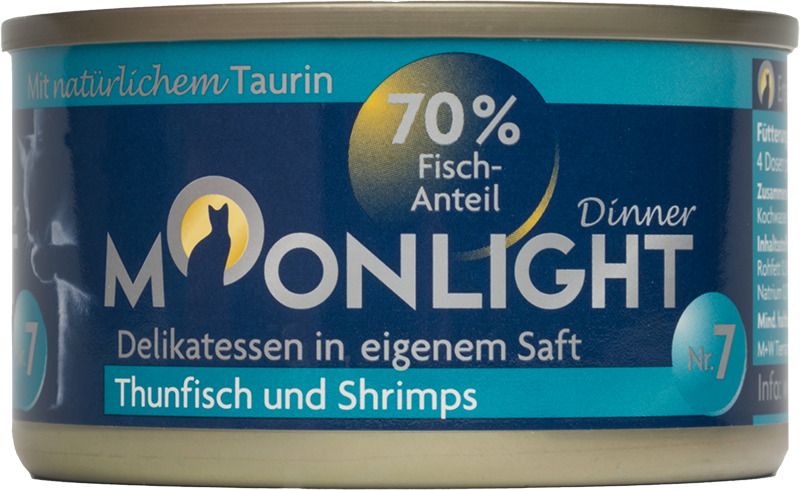 Moonlight Dinner Nr. 7 Thunfisch und Shrimps in eigenem Saft Katzen Nassfutter 80 g