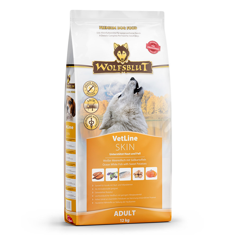 Wolfsblut VetLine Skin, 12 kg, für erw. Hunde, weißer Meeresfisch & Süßkartoffeln, getreidefrei, unterstützt Haut & Fell.