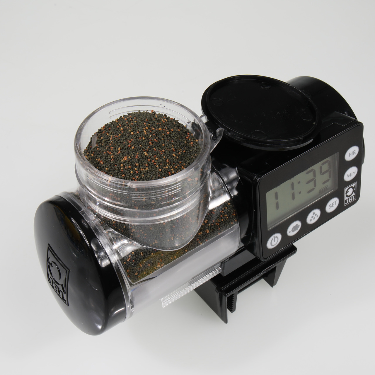 JBL AutoFood Futterautomat für Aquarienfische, Zielgruppe: Aquarienbesitzer, digital, transparenter Behälter, für versch. Futtersorten.