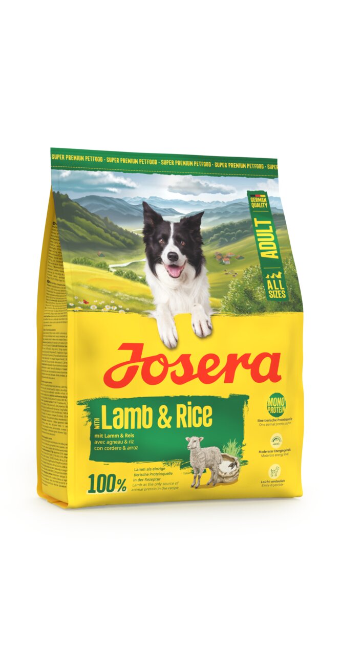 Josera Adult Hundefutter, Geschmacksrichtung Lamm & Reis, für Hunde aller Größen, 15 kg, leicht verdaulich und ohne Zusatzstoffe.