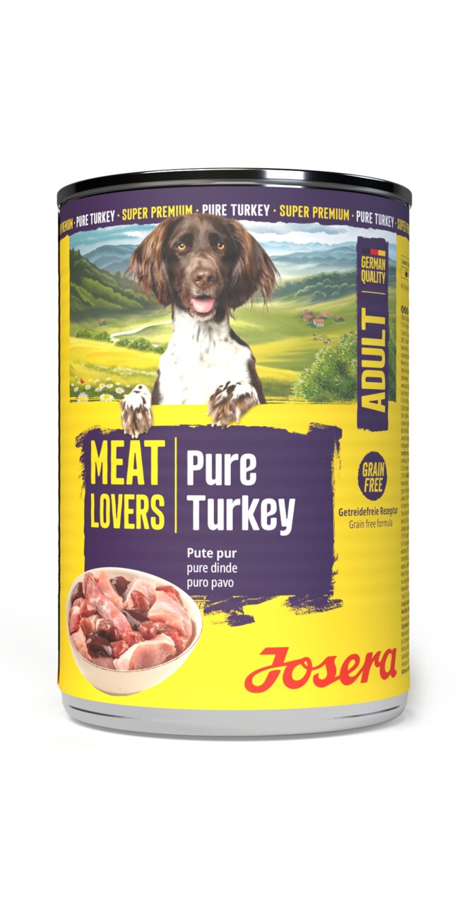 Josera Meat Lovers Pure Turkey, Hundefutter für erwachsene Hunde, Geschmacksrichtung Pute, 400 g, getreidefrei, Super Premium Qualität.