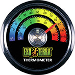 Exo Terra Thermometer, analog, für Reptilienhalter, misst °C-°F, farbige Skala, zur Temp.-Überwachung im Terrarium.
