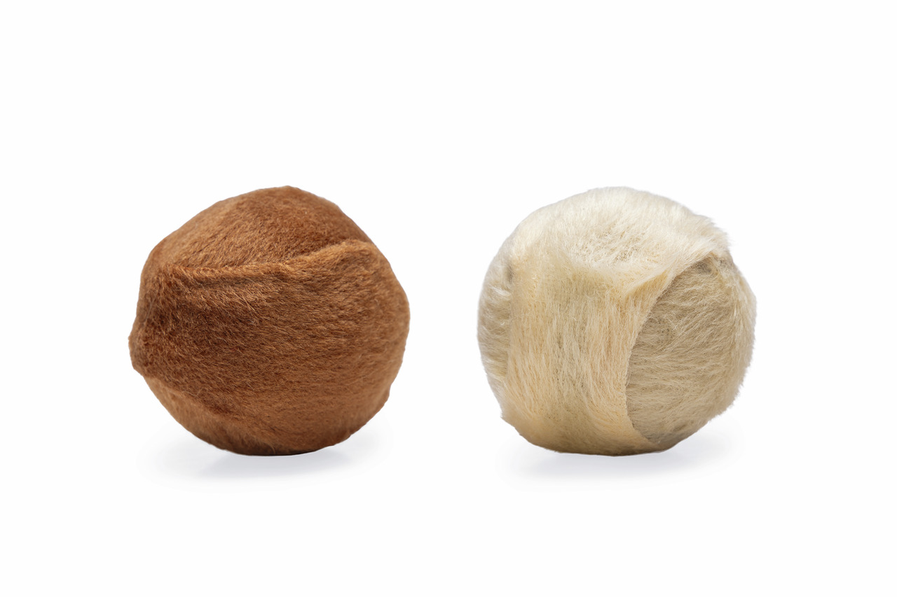 Zwei Beeztees Spielbälle für Hunde, speziell für die Zielgruppe der Hundebesitzer. Die Bälle bestehen aus Fellimitat in den Farben Braun und Beige und sind ideal für Wurf- und Apportierspiele. Sie fördern die Aktivität und den Spielspaß des Hundes. EAN: 8