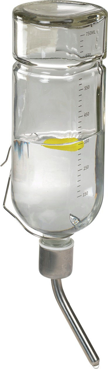 AniOne Glas-Trinkflasche 750 ml, für Kleintiere (Kaninchen, Meerschweinchen), mit Skala, Metalltrinkdüse, hygienisch & umweltfreundlich.