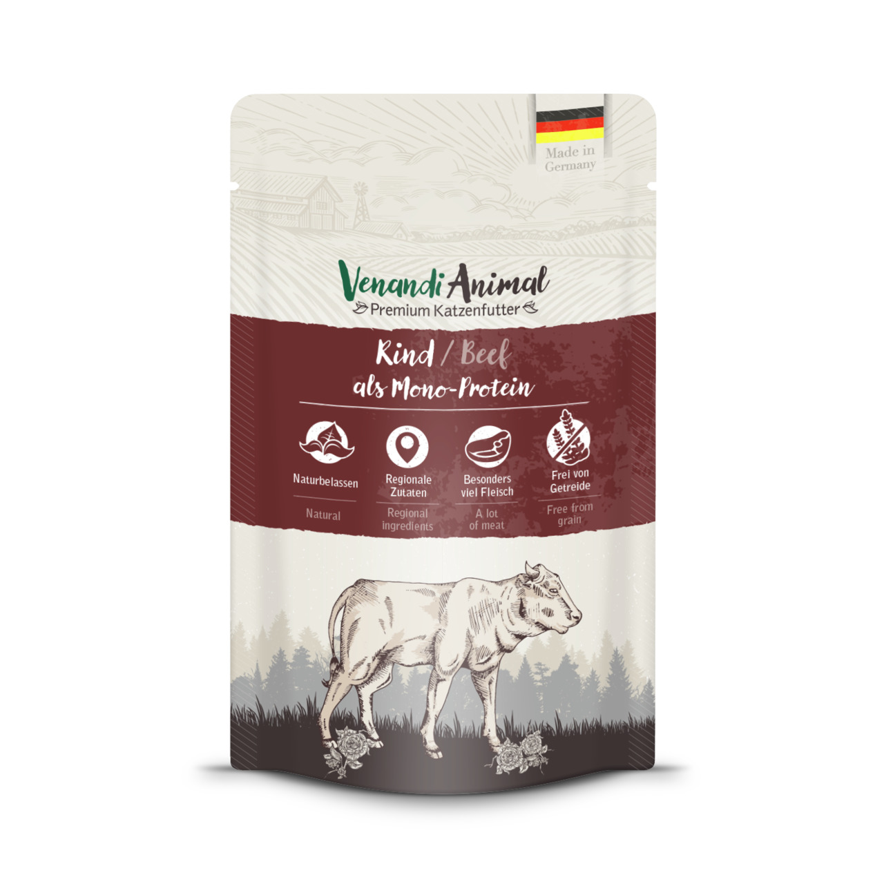 Venandi Animal Katzenfutter Rind (Mono-Protein), 100 g: Natürl. Zutaten, regional, hoher Fleischanteil, getreidefrei. Made in Germany.