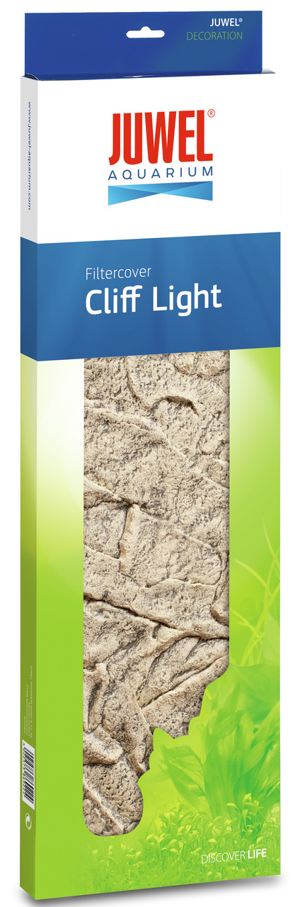 Bildbeschreibung: Verpackung des Produkts „JUWEL Aquarium Filtercover Cliff Light“. Das Produkt ist eine dekorative Abdeckung für Aquariumfilter, gestaltet in einer natürlichen Felsoptik in hellen Sandtönen. Zielgruppe sind Aquarienbesitzer. Die Verpackun