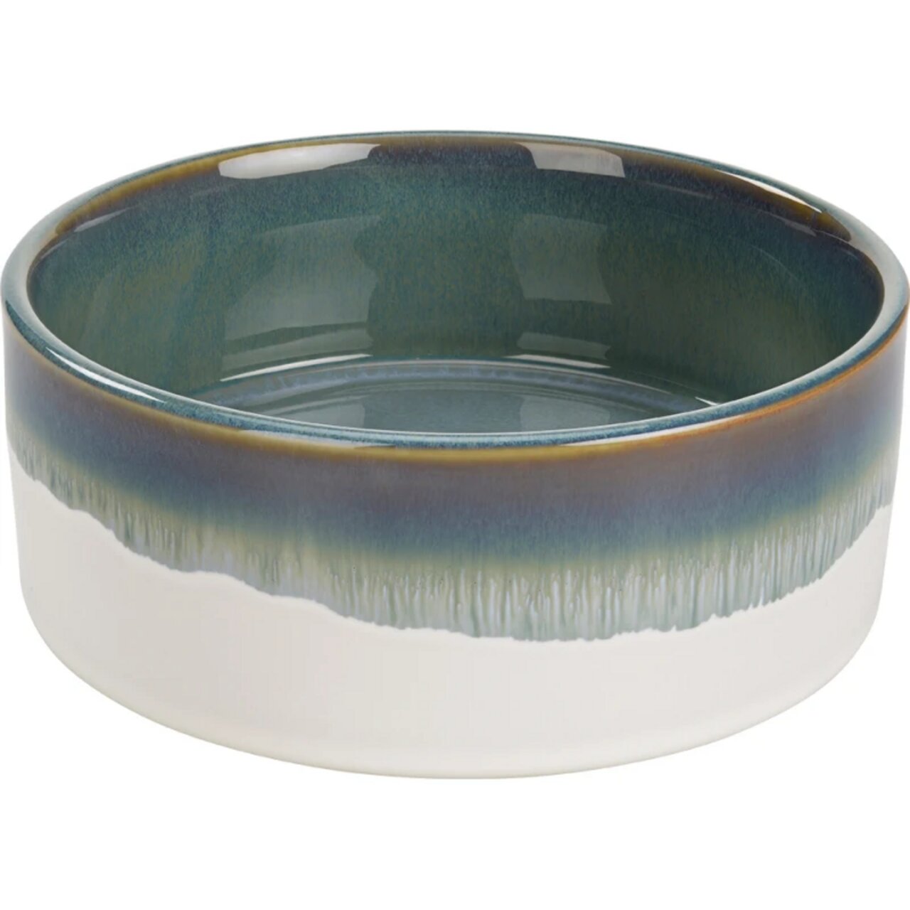 Keramiknapf von MORE in Blau und Weiß für Hunde oder Katzen, ideal für Futter oder Wasser, spülmaschinengeeignet, robust.