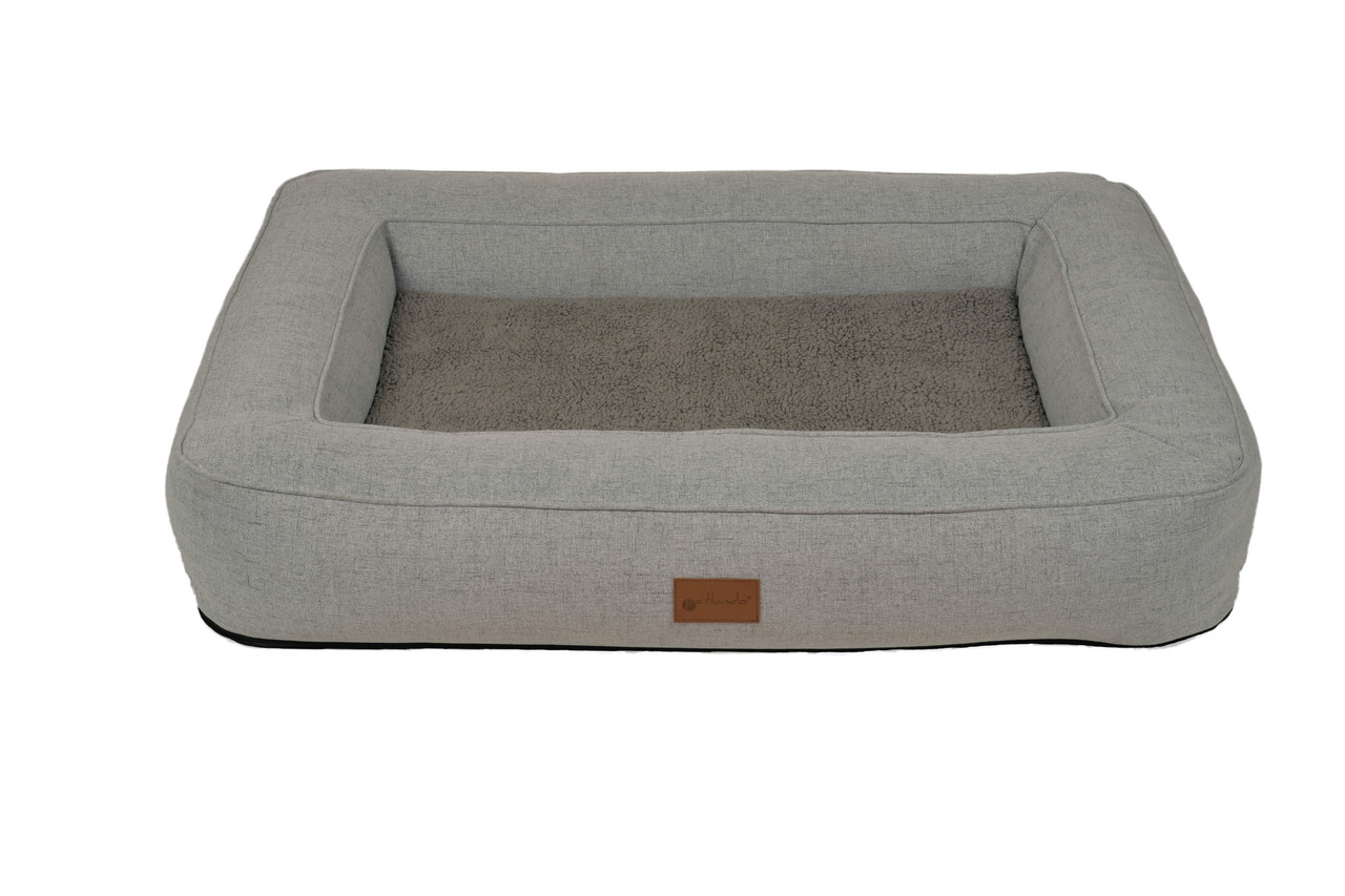 Petlando Hundebett Lounge, Grau, für Hunde, weiche Plüsch-Liegefläche, rechteckig, gepolstert, hochwertig, gemütliche Ruhezone.