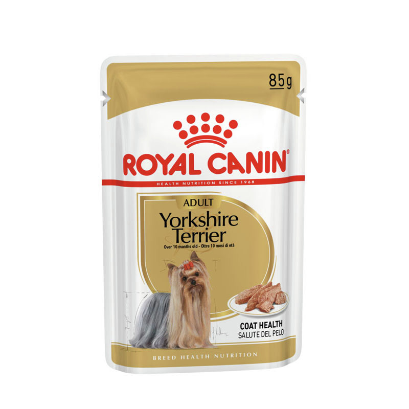 ROYAL CANIN Yorkshire Terrier Adult, 85 g, für Yorkshire Terrier ab 10 Mon., Fleischgeschmack, fördert Fellgesundheit.
