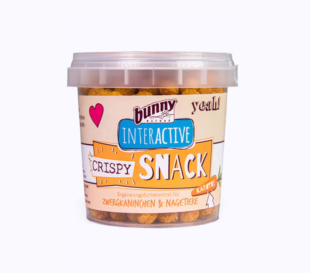 Bunny Interactive Crispy Snack Karotte für Zwergkaninchen & Nagetiere, Ergänzungsfuttermittel, 50 g im transparenten Becher.