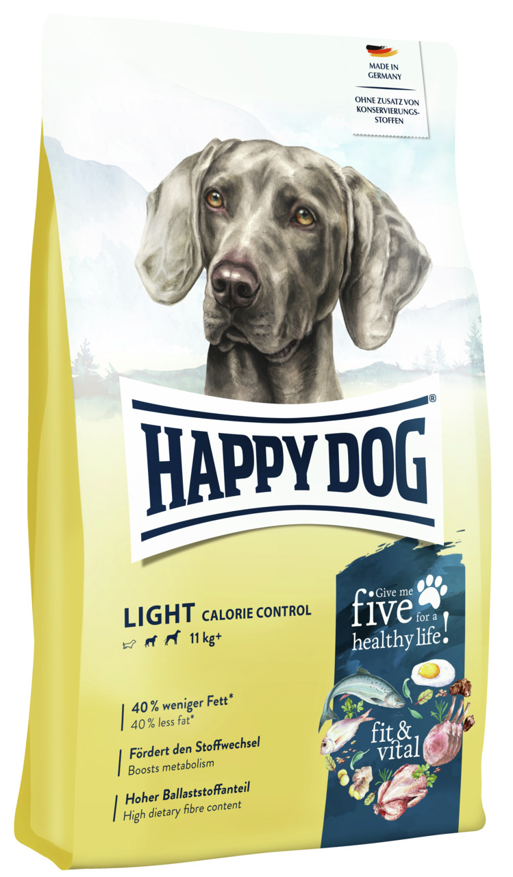 HAPPY DOG Light Calorie Control, Hundefutter für erw. Hunde ab 11 kg, Fisch & Geflügel, 40 % weniger Fett, 11 kg.
